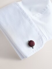 Burgundy Red Jacquard Circle Cufflinks - Image 2 of 4