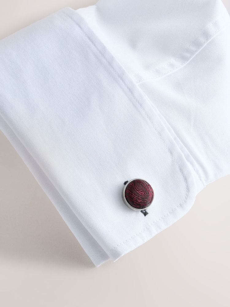 Burgundy Red Jacquard Circle Cufflinks - Image 2 of 4