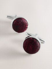 Burgundy Red Jacquard Circle Cufflinks - Image 3 of 4