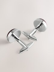 Burgundy Red Jacquard Circle Cufflinks - Image 4 of 4