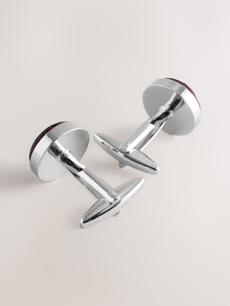 Burgundy Red Jacquard Circle Cufflinks - Image 4 of 4