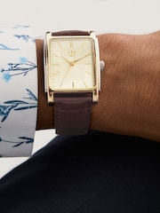 Oxblood Brown Square Dial Croc Effect Strap Watch - Image 1 of 5