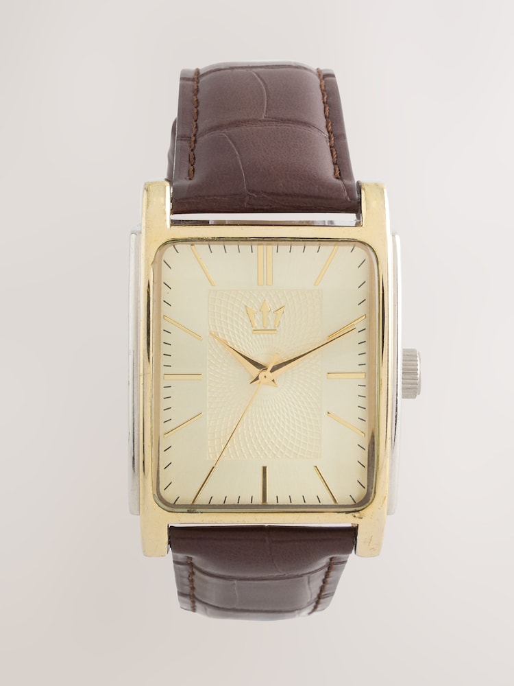 Oxblood Brown Square Dial Croc Effect Strap Watch - Image 2 of 5 Oxblood Brown Square Dial Croc Effect Strap Watch - Image 2 of 5