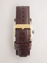 Oxblood Brown Square Dial Croc Effect Strap Watch - Image 3 of 5
