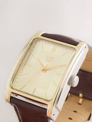 Oxblood Brown Square Dial Croc Effect Strap Watch - Image 4 of 5
