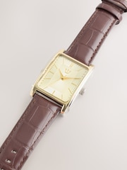 Oxblood Brown Square Dial Croc Effect Strap Watch - Image 5 of 5