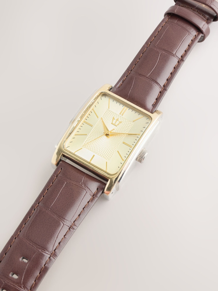 Oxblood Brown Square Dial Croc Effect Strap Watch - Image 5 of 5 Oxblood Brown Square Dial Croc Effect Strap Watch - Image 5 of 5