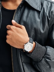 Black/White Classic Watch With Saffiano Textured Strap - Image 1 of 5