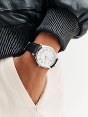 Black/White Classic Watch With Saffiano Textured Strap - Image 2 of 5