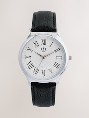 Black/White Classic Watch With Saffiano Textured Strap - Image 3 of 5
