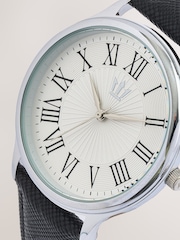 Black/White Classic Watch With Saffiano Textured Strap - Image 5 of 5