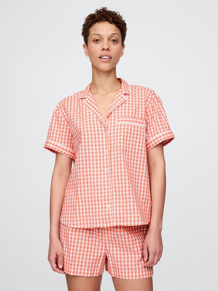 Gap Red Short Sleeve Short Sleeve Poplin Gingham Pyjama Shirt - Image 1 of 4