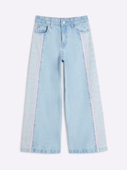 River Island Blue Girls Wide Leg 100% Cotton Jeans - Image 1 of 4