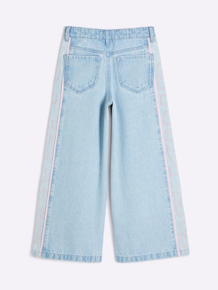 River Island Blue Girls Wide Leg 100% Cotton Jeans - Image 2 of 4