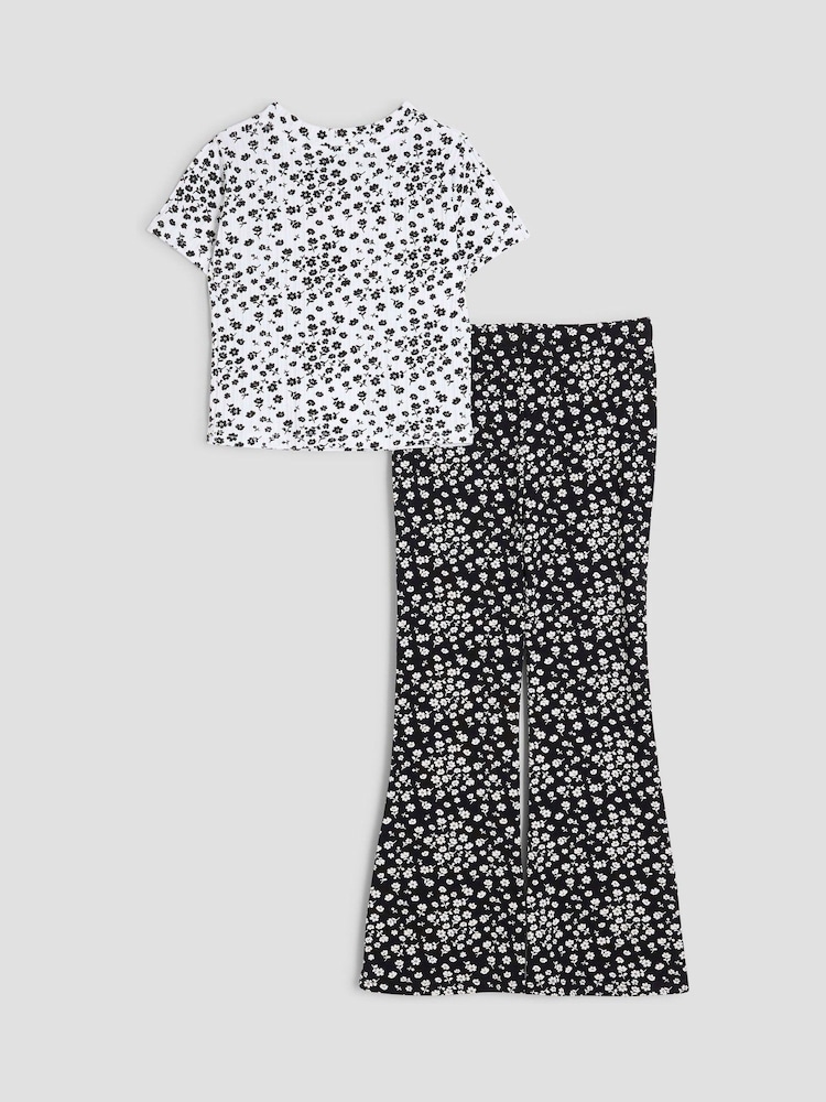 River Island Black Girls Ditsy Kickflare Top And Trousers - Image 2 of 5