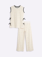 River Island Cream Girls Crochet Wide Leg Set - Image 1 of 5