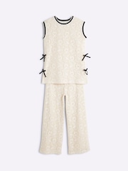 River Island Cream Girls Crochet Wide Leg Set - Image 3 of 5