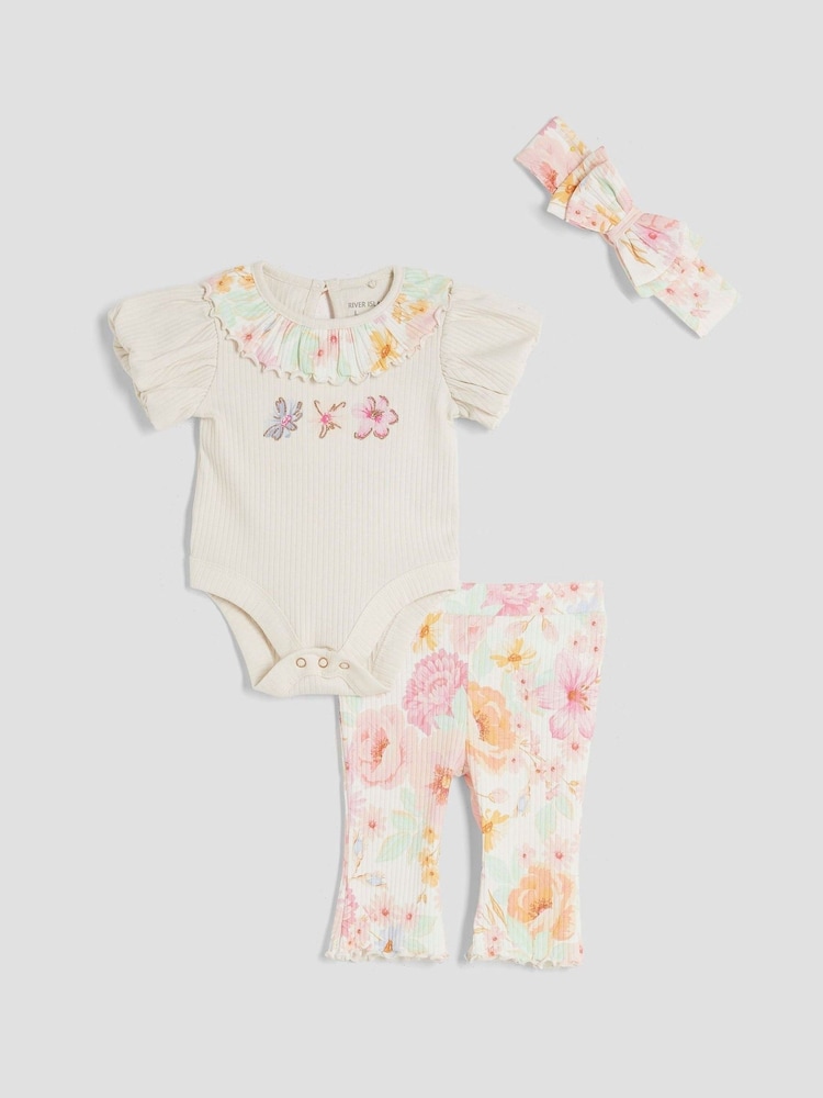 River Island Cream Baby Girls Floral Print Top and Leggings Set - Image 1 of 4