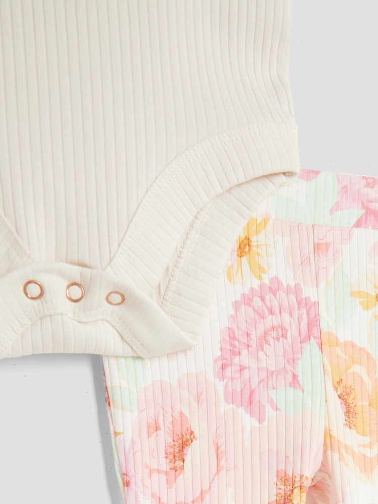 River Island Cream Baby Girls Floral Print Top and Leggings Set - Image 4 of 4