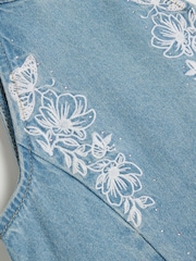 River Island Blue Girls Denim Butterfly Embroidered 100% Cotton Set - Image 4 of 5