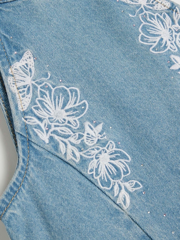River Island Blue Girls Denim Butterfly Embroidered 100% Cotton Set - Image 4 of 5