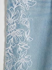 River Island Blue Girls Denim Butterfly Embroidered 100% Cotton Set - Image 5 of 5