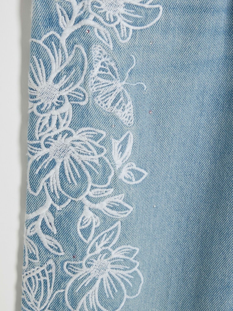 River Island Blue Girls Denim Butterfly Embroidered 100% Cotton Set - Image 5 of 5