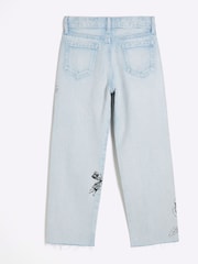 River Island Blue Girls Mono Doodle Straight 100% Cotton Jeans - Image 2 of 4
