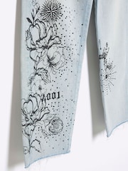 River Island Blue Girls Mono Doodle Straight 100% Cotton Jeans - Image 3 of 4