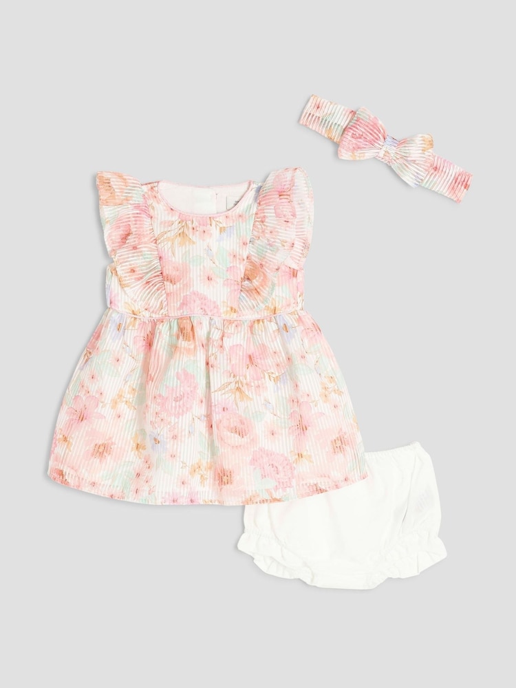 River Island Pink Baby Girls Floral Burnout Bow Dress - Image 1 of 6