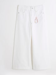 River Island White Girls White Wide Leg 100% Cotton Jeans - Image 1 of 4