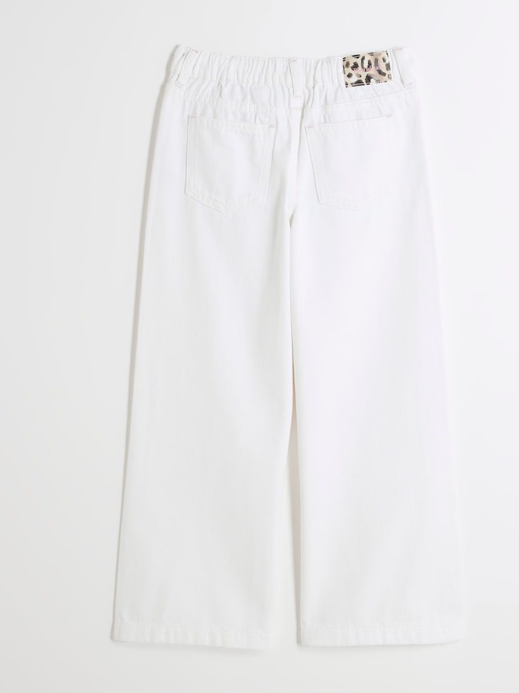 River Island White Girls White Wide Leg 100% Cotton Jeans - Image 2 of 4