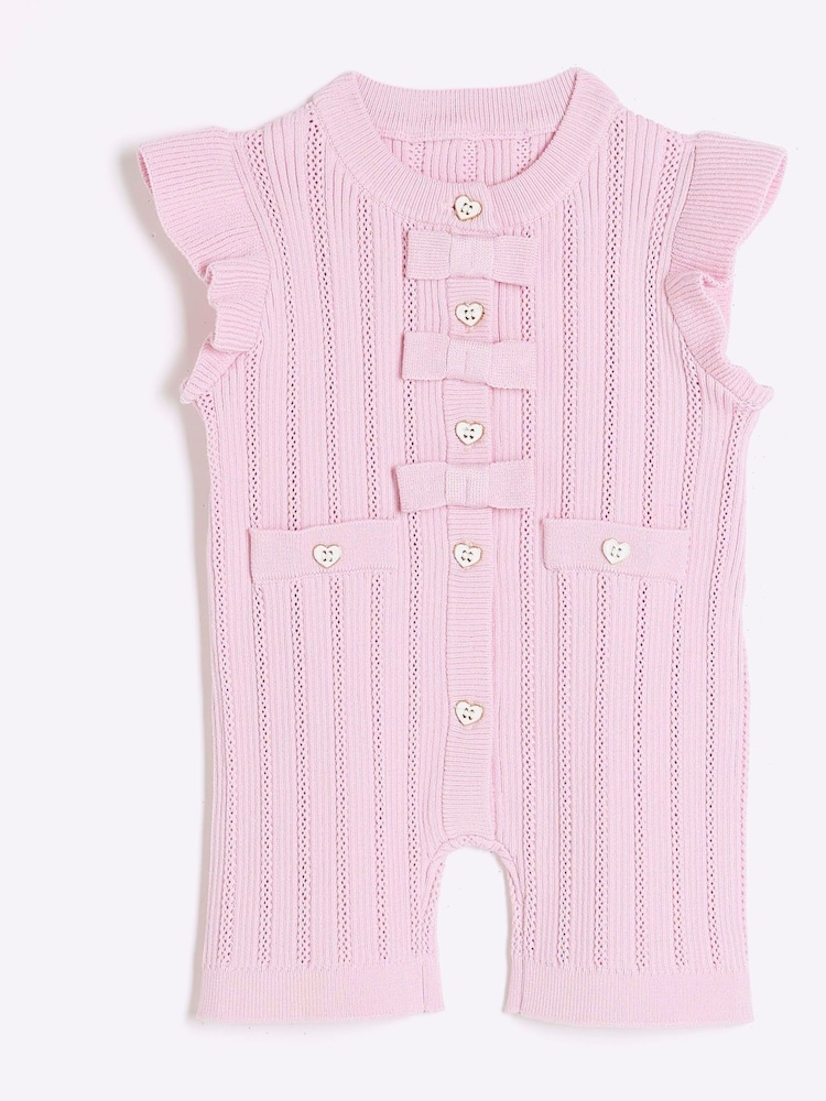 River Island Pink Baby Girl Pointelle Romper Set - Image 1 of 4