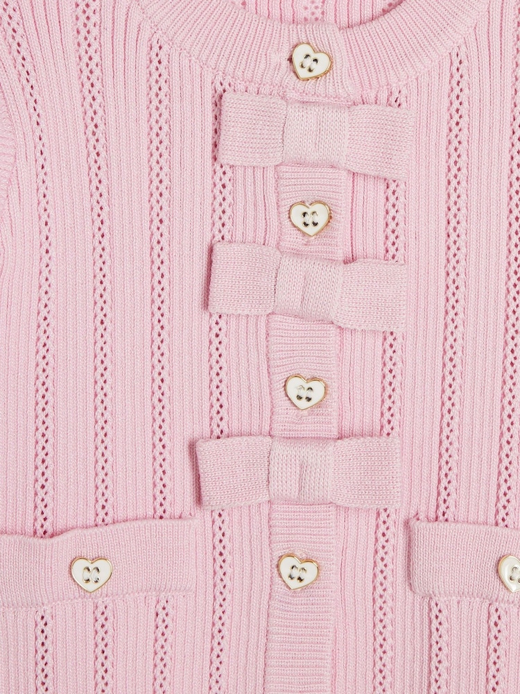 River Island Pink Baby Girl Pointelle Romper Set - Image 4 of 4
