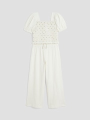 River Island White Girls Lurex Shirred 100% Cotton Top Set - Image 1 of 3