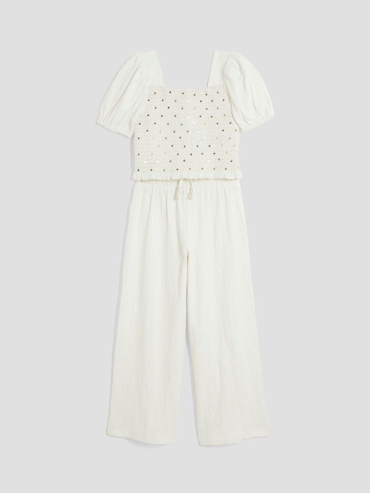 River Island White Girls Lurex Shirred 100% Cotton Top Set - Image 1 of 3
