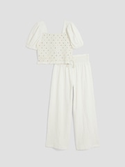 River Island White Girls Lurex Shirred 100% Cotton Top Set - Image 2 of 3