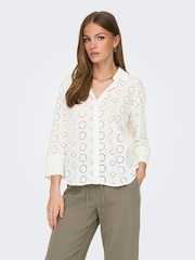 JDY White Long Sleeve Broderie Shirt - Image 1 of 6