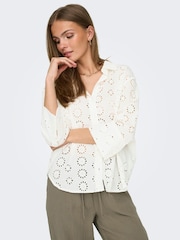 JDY White Long Sleeve Broderie Shirt - Image 2 of 6