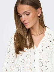 JDY White Long Sleeve Broderie Shirt - Image 4 of 6