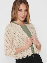JDY Cream 3/4 Sleeve Crochet Cardigan - Image 1 of 6