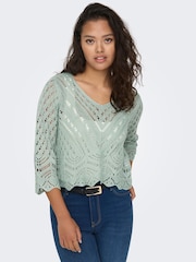 JDY Green 3/4 Sleeve Crochet Jumper - Image 1 of 7