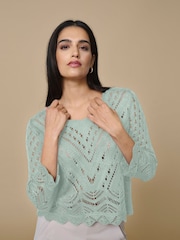 JDY Green 3/4 Sleeve Crochet Jumper - Image 2 of 7