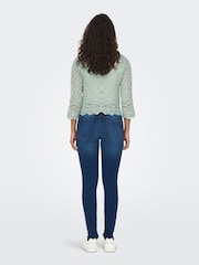 JDY Green 3/4 Sleeve Crochet Jumper - Image 4 of 7