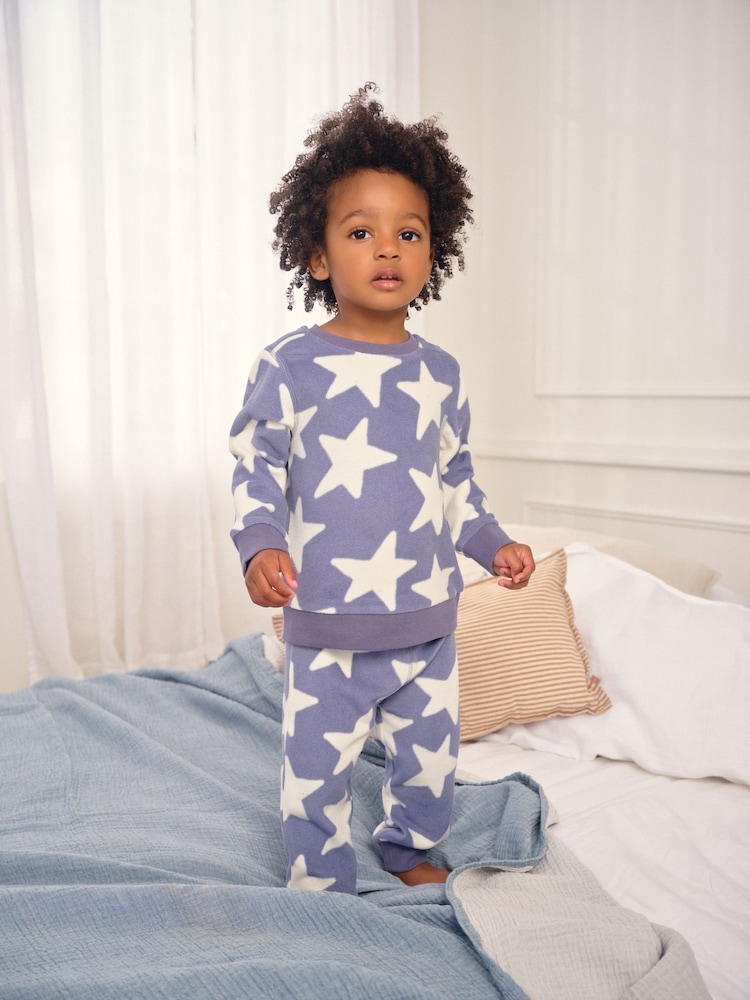 Blue/White Star Single Cosy Fleece Pyjamas (9mths-12yrs) - Image 1 of 9