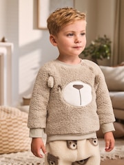 Brown/Cream Bear Single Cosy Fleece Pyjamas (9mths-12yrs) - Image 2 of 7