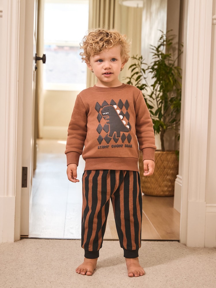 Rust Brown Dinosaur Single Cosy Fleece Pyjamas (9mths-12yrs) - Image 1 of 8