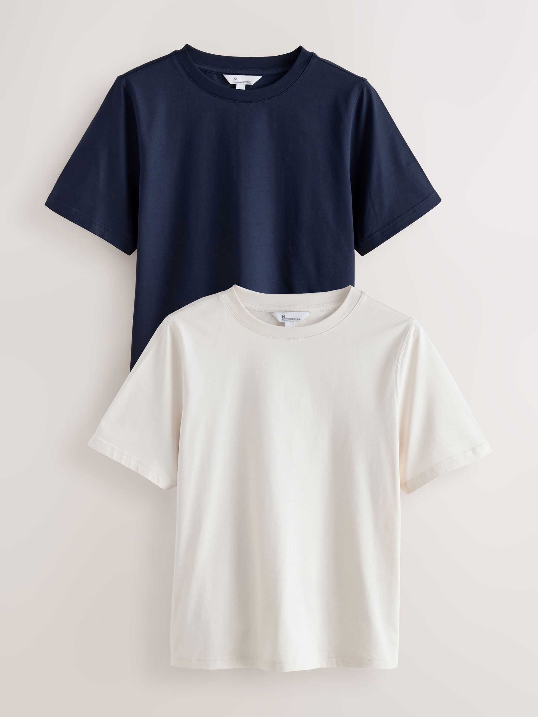 Buy Ecru/Navy Supima Short Sleeve T-Shirts 2 Pack from Next USA