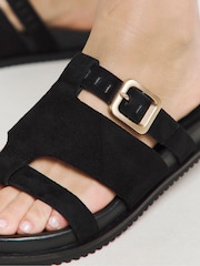 JD Williams Black Extra Wide Fit Anthology Laser Cut Detail Footbed Sandals In Standard Fit - Image 3 of 4