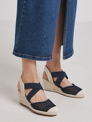 JD Williams Blue Extra Wide Fit Wedged Espadrilles In Wide Fit - Image 1 of 4